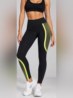 High-Waist Black Leggings with Neon Yellow Accent